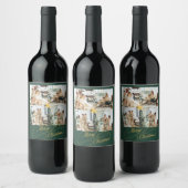 Elegant Green & Gold Merry Christmas Photo - Weinetikett (Flaschen)