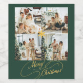 Elegant Green & Gold Merry Christmas Photo -  Weinetikett (Einzelnes Label)