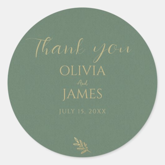 Elegant Green & Gold Minimalistisch Vielen Dank fü Runder Aufkleber (Vorderseite)
