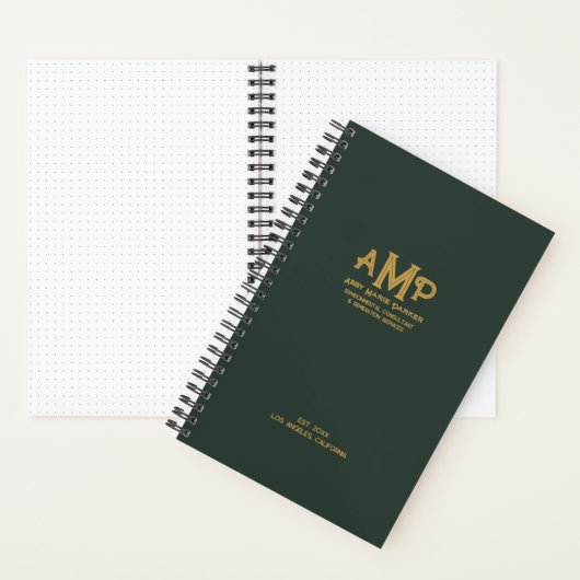 Elegant Green & Gold Monogram Bullet Page Journal Notizblock (Innen)