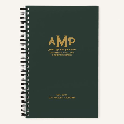 Elegant Green & Gold Monogram Bullet Page Journal Notizblock (Vorderseite)