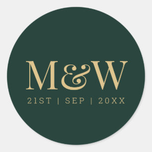 Elegant Green Gold Monogram Wedding Classic Round Runder Aufkleber