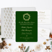 Elegant Green Gold Monogram Wedding Folieneinladung