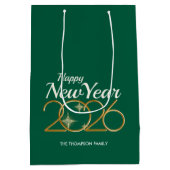 Elegant Green & Gold “New Year 2026” Personalized  Mittlere Geschenktüte (Rückseite)