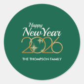 Elegant Green & Gold “New Year 2026” Personalized  Runder Aufkleber (Vorderseite)