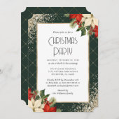 Elegant Green Gold Poinsettia Christmas Party Einladung (Vorne/Hinten)