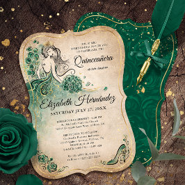 Elegant Green Gold Princess Quinceanera Birthday Einladung