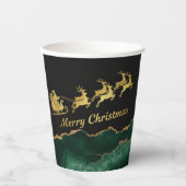 Elegant Green Gold Santa Sleigh Merry Christmas Pappbecher (Vorderseite)