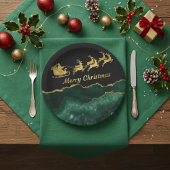 Elegant Green Gold Santa Sleigh Merry Christmas Pappteller