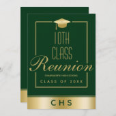 Elegant Green Gold Script 10th Class Wiedersehen Einladung (Vorne/Hinten)