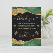 Elegant Green & Gold Snowflake Sweet 16 Dankeskarte (Stehend Vorderseite)