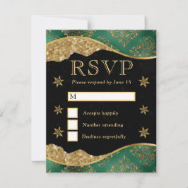 Elegant Green & Gold Snowflake Wedding RSVP Karte