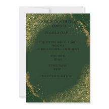 Elegant Green Gold Spark Wedding Invitation