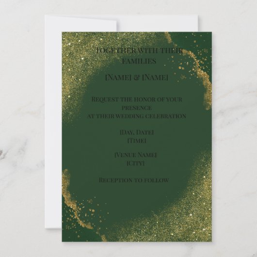 Elegant Green Gold Spark Wedding Invitation Einladung (Vorderseite)