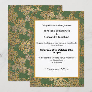 ELEGANT GREEN GOLD WHITE LACE WEDING INVITATION EINLADUNG