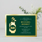 Elegant Green Golf 50th Birthday Gold Folieneinladung (Stehend vorne)