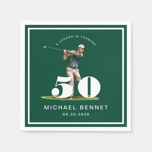 Elegant Green Golf 50th Birthday Serviette (Vorderseite)