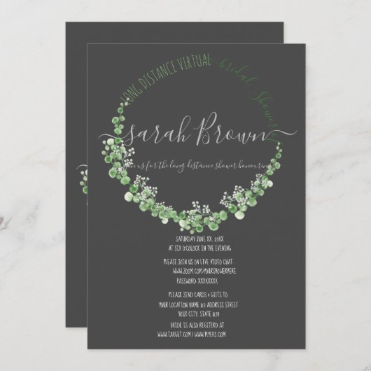 ELEGANT GREEN & GRAY FOLIAGE VIRTUAL BRAUTPARTY EINLADUNG (Vorne/Hinten)