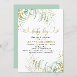 Elegant Green Green and Gold Boy Baby Shower Einladung