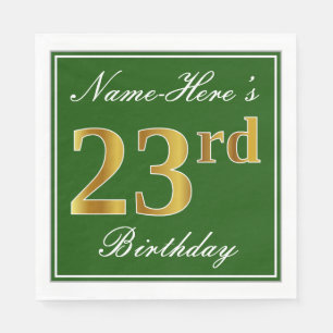Elegant Green, Imitate Gold 23. Geburtstag + Name Serviette