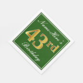 Elegant Green, Imitate Gold 43. Geburtstag + Name Serviette (Ecke)