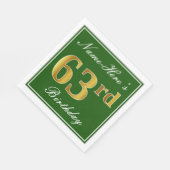 Elegant Green, Imitate Gold 63. Geburtstag + Name Serviette (Ecke)