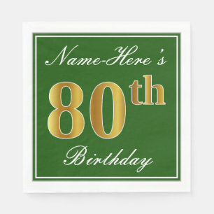 Elegant Green, Imitate Gold 80. Geburtstag + Name Serviette