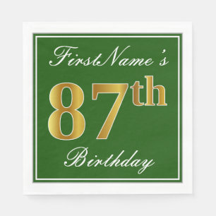 Elegant Green, Imitate Gold 87. Geburtstag + Name Serviette