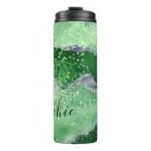 Elegant Green & Imitate Silver Glitzer Agate Thermosbecher (Vorderseite)