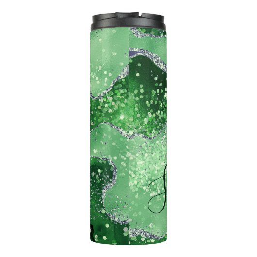 Elegant Green & Imitate Silver Glitzer Agate Thermosbecher (Rückseite)