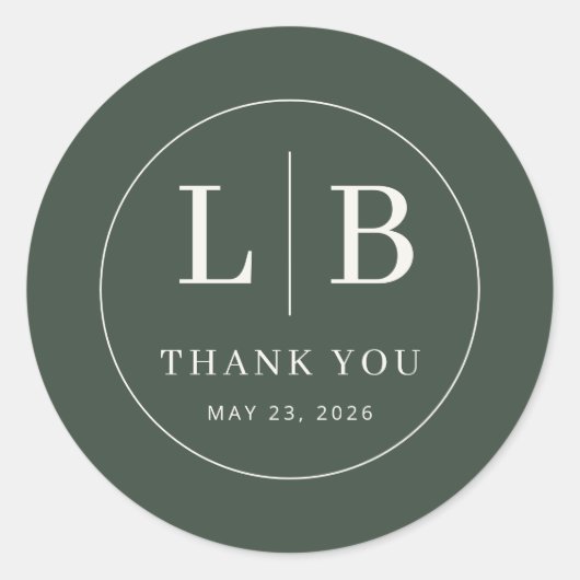 Elegant Green Initials Runder Aufkleber (Vorderseite)