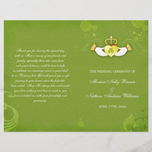 Elegant Green Irish Bi Fold Wedding Programs (Vorderseite)