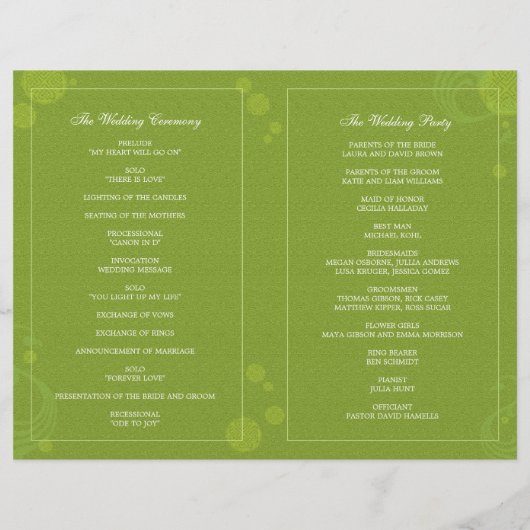 Elegant Green Irish Bi Fold Wedding Programs (Rückseite)