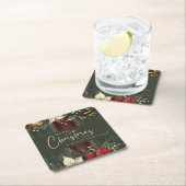 Elegant Green Kariert Red Poinsettia Frohe Weihnac Rechteckiger Pappuntersetzer (Vor Ort)