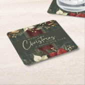 Elegant Green Kariert Red Poinsettia Frohe Weihnac Rechteckiger Pappuntersetzer (angewinkelt)