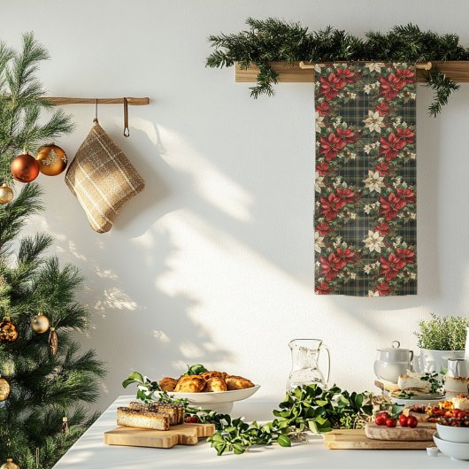 Elegant Green Kariert Red Poinsettia Frohe Weihnac Rechteckiger Pappuntersetzer