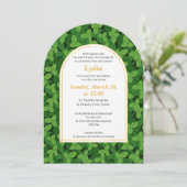 Elegant Green Leaf Border Arch Bat Mitzvah Einladung (Stehend Vorderseite)