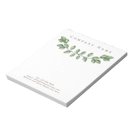 Elegant Green Leaf Company Name Notepad Notizblock (Rotiert)