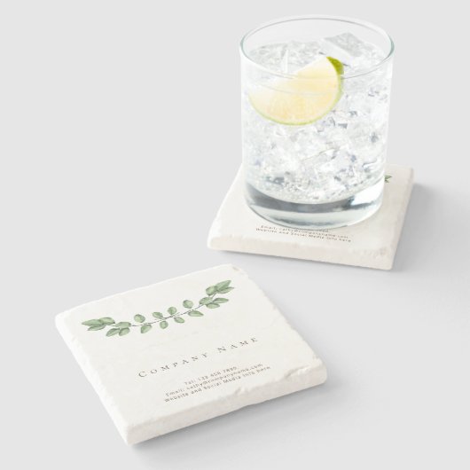 Elegant Green Leaf Company Name Stone Untersetzer (Seitenansicht)