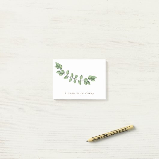 Elegant Green Leaf Name Postit Notes Post-it Klebezettel (Auf Schreibtisch)