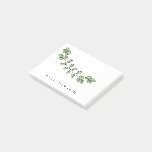 Elegant Green Leaf Name Postit Notes Post-it Klebezettel (angewinkelt)