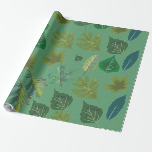 Elegant Green Leaf Pattern Wrapping Paper Geschenkpapier (Ungerollt)
