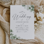 Elegant Green Leaf Script Wedding Einladung