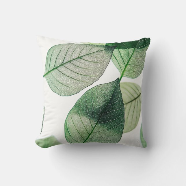 Elegant Green Leaf Throw Pillow Cover | Minimalist Kissen (Vorderseite)