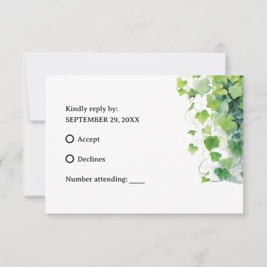 Elegant Green Leaf Wedding RSVP Karte (Vorderseite)