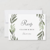 Elegant Green Leaf Wreath Wedding RSVP (Vorderseite)
