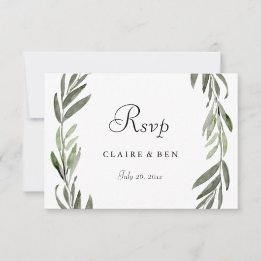 Elegant Green Leaf Wreath Wedding RSVP (Vorderseite)