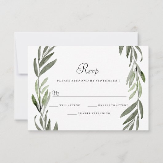 Elegant Green Leaf Wreath Wedding RSVP (Rückseite)