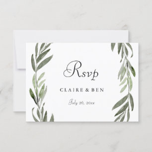 Elegant Green Leaf Wreath Wedding RSVP Karte