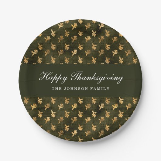 Elegant Green Leaves Thanksgiving Pappteller (Vorderseite)